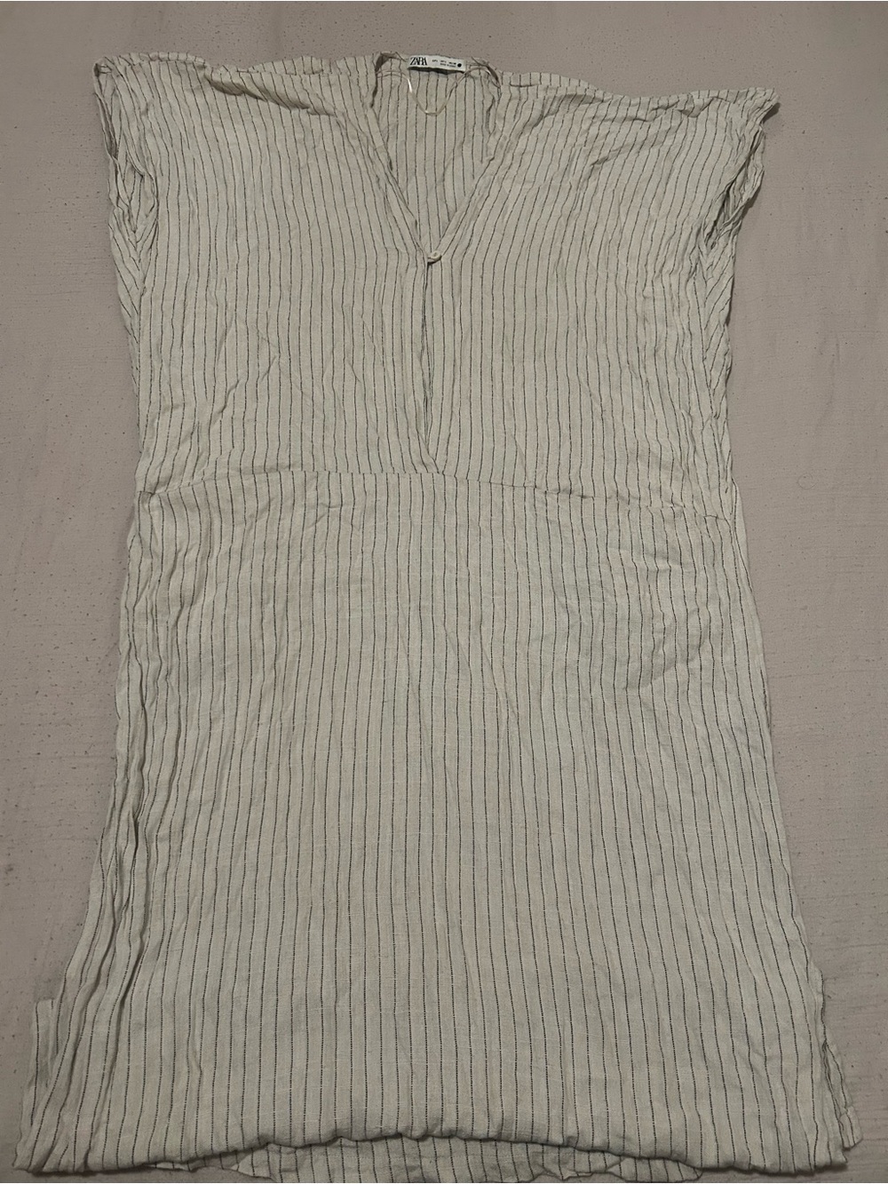 Zara Cream Dress with Thin Black Stripes Midi